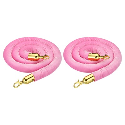 2 Pack 5 Feet Pink Velvet Stanchion Rope Crowd Control Barrier Rope Golden