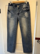 FLAMINGALS Jeans Womens 32 Blue Medium Wash Straight Stretch Distressed Denim