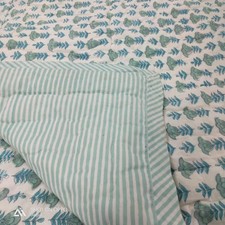 Block Print Quilted Throw Blanket 100 Cotton Quilt, Cover for Couch and Bed,...