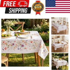 Spring Florals Tablecloth, Tulips Wildflower Rectangle Table Cloth, Flowers W...
