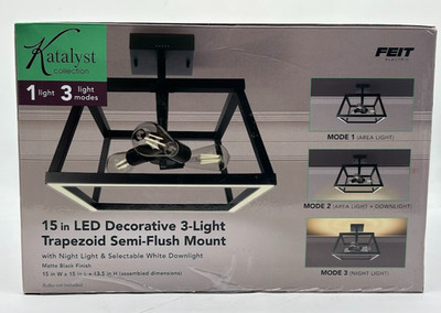 Feit Katalyst 3-Light LED Adjustable CCT Matte Black Semi Flush Mount Light