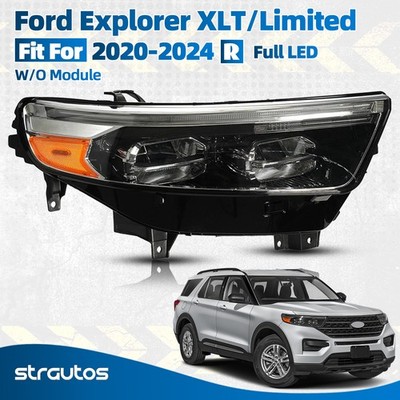 For 2020-2024 Ford Explorer Full LED Headlight w/LED DRL Right Passenger Chrome
