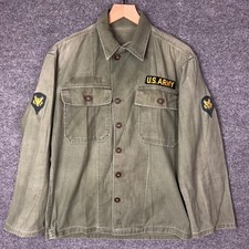 US Army OG-107 Utility Shirt Mens Green Good Vintage Cotton Sateen Patch