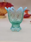 Fenton green opalescent glass 2 way tulip candle holder votive vintage