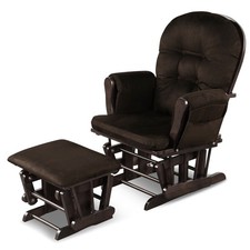Costway Glider and Ottoman Cushion Set Wood Baby Nursery Rocking Chair Brown