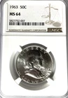 1963 50c Franklin Silver Half Dollar Fifty Cents NGC MS64