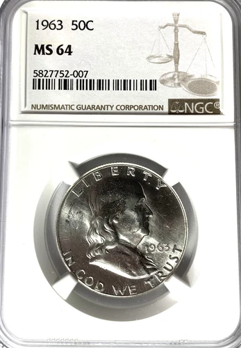 1963 50c Franklin Silver Half Dollar Fifty Cents NGC MS64