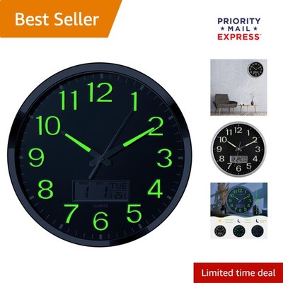Stylish 14   Glowing Wall Clock with LCD Display for Date & Temp - Modern Decor
