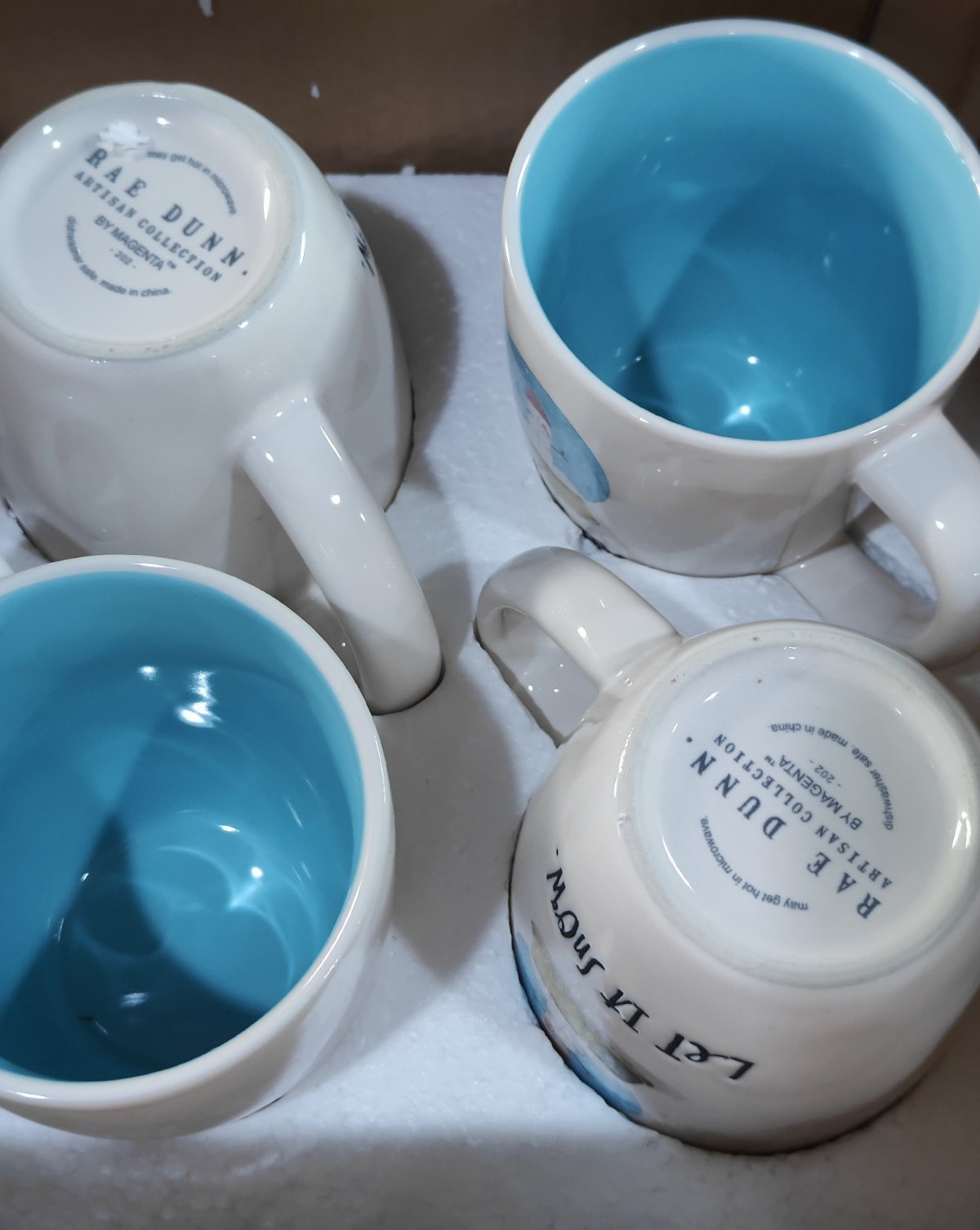 Rae Dunn Mugs NEW "Let It Snow" Snow Globe SET OF FOUR