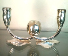 Kerzenhalter Art Deco Design versilbert Rose Bl&uuml;te Quist ? Mid Century Vintage