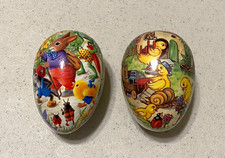 Two Nester German Papier Mache Easter Eggs Fillable Echt Erzgebirge 3.5"