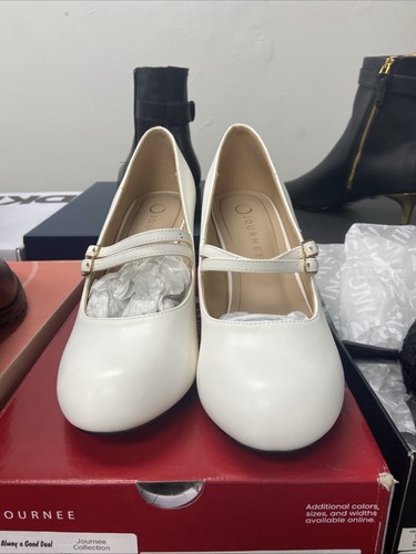 Journee Collection Windy-WD White Mary Jane Pumps Double Strap Heels 8W