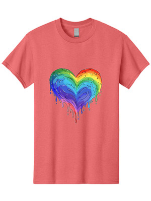 Rainbow-Dripping-Heart Mens Graphic Tee, 100% Cotton, Casual Summer Wear