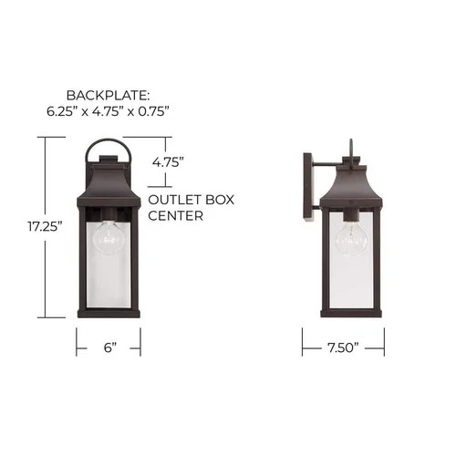 Capital Lighting Bradford 17 in. 1-Light Bronze Outdoor Wall Lantern Sconce - Picture 8 of 9