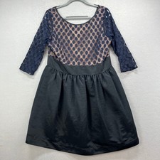 Eliza J Cocktail Dress Womens 16 Black Polka Dot Mesh 3/4 Sleeve Party Elegant