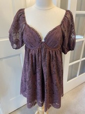 NWT Altrd State “vivika” Lace Plum Babydoll Dress Tie Back Medium Cottagecore