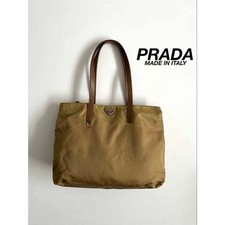PRADA Tessuto 90s Nylon One Shoulder Tote Bag Beige Vintage with Zip Closure
