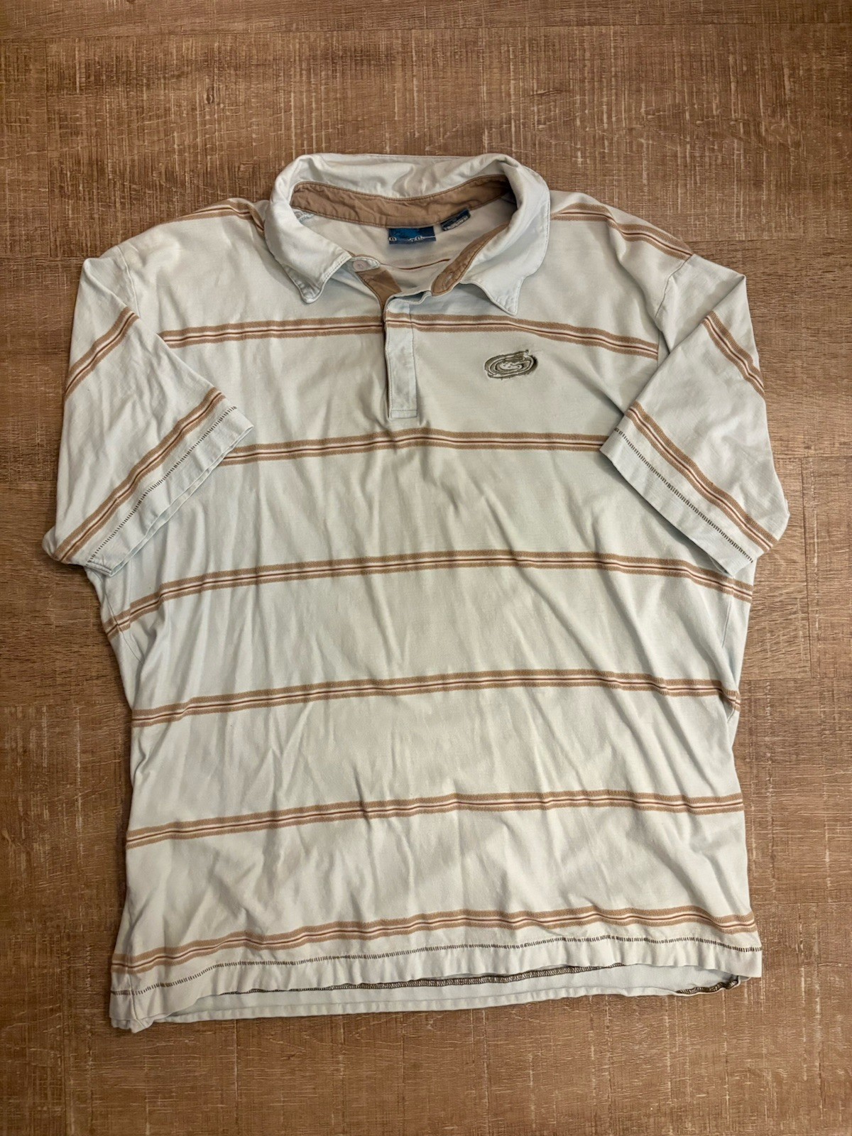 Vintage Gotcha Blue And Tan Striped Collared Polo Shirt