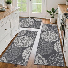 Floral Kitchen Rug Sets of 3, Non Slip Kitchen Mats for Floor, Soft Machine W...