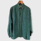 Vintage 90s Pure Silk Shirt M Dark Green Spotted Polka Dot Long Sleeve FLAWS