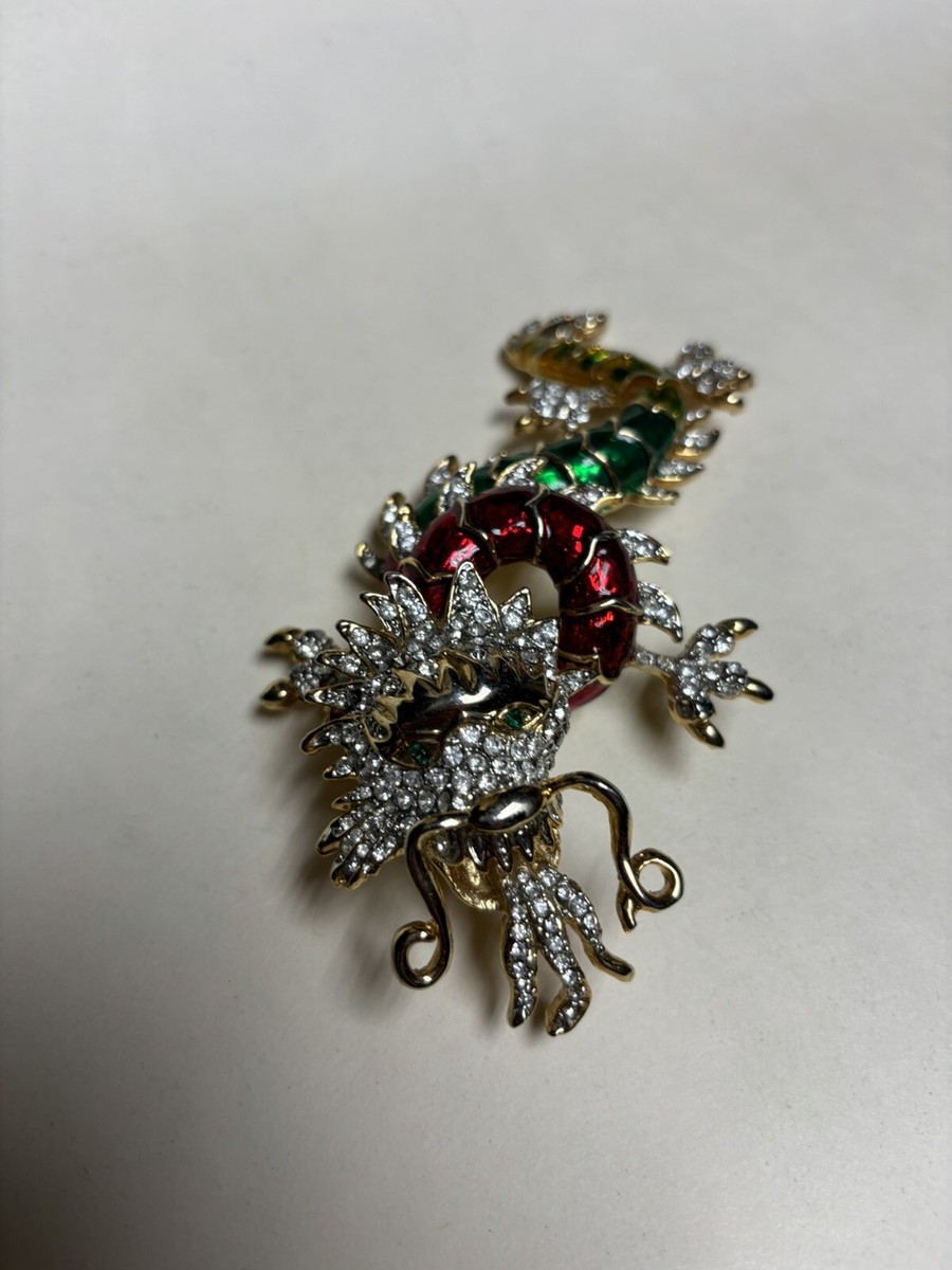 5” Vintage Butler Wilson Enamel Rhinestone Dragon Brooch Rare Col  Trio