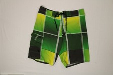 Men  s Blue Sol Green Pattern Board Shorts Large EUC