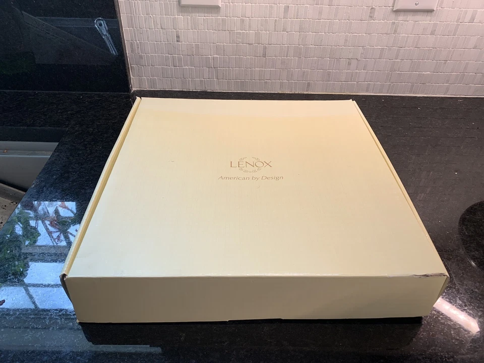 Lenox Chirp Floral Oval Serving Platter 16" Teal Stripe Bone China USA NEW RARE - Image 4 of 4