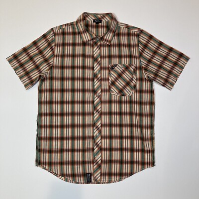 LRG Mens Woven Shirt Size Medium Button Up Plaid Short Sleeve Lifted Research
