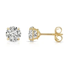 14K Solid Yellow Gold Solitaire Round Brilliant Stud Earrings Screwback 3mm-8mm