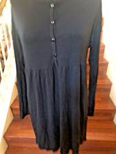 Pretty Little Thing Black Long Sleeve Dress Size 10 Baby Doll Front Buttons NWT