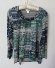 Christopher & Banks multicolor geo scoop neck 3/4 sleeve tunic top *Sz PM*