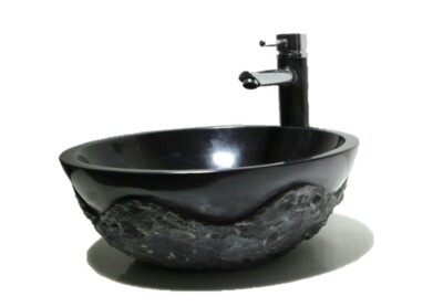 LUXUS RUND schwarz RUSTIKAL ROHSTEIN MARMOR Waschbecken Waschbecken Waschschale Badezimmer 42cm