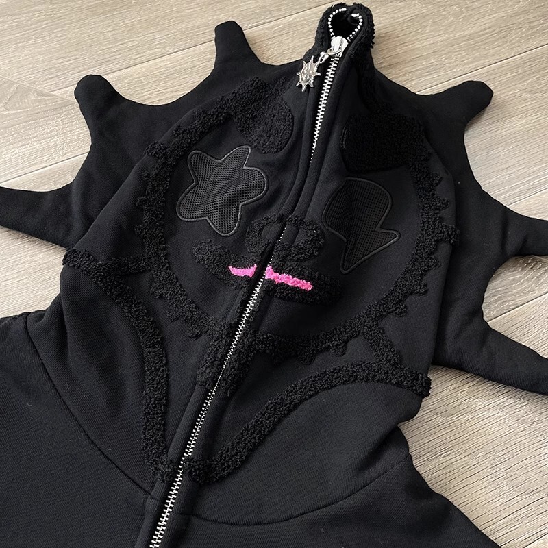 Glo Style Gang The Glory Full Zip Hoodie Black cartoon print