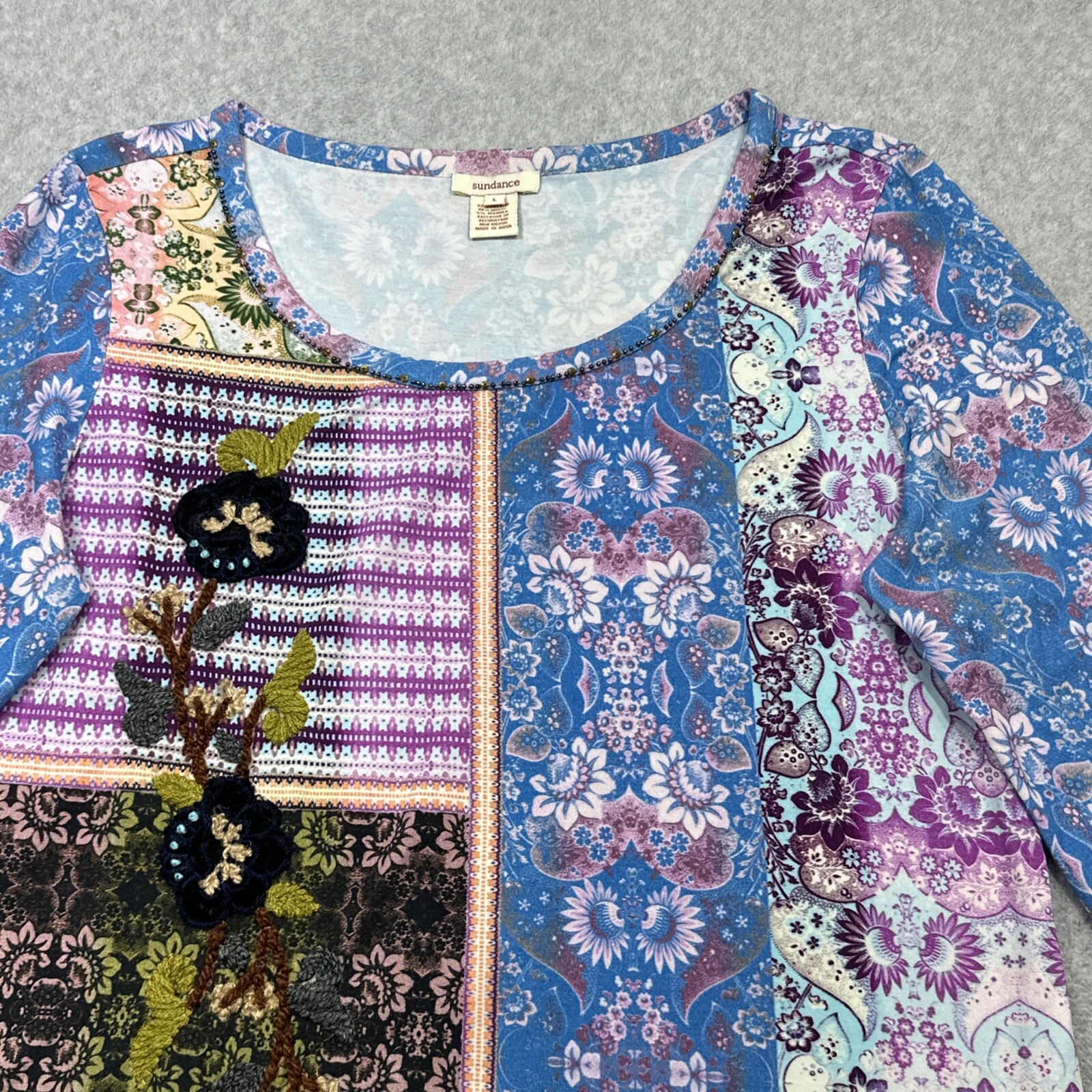 Sundance Poetic Patchwork Top Large Blue Floral B… - image 6