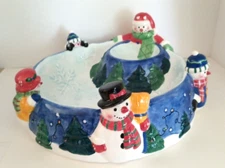 Snowmen Ceramic chips and dip server bowl by Sears Vintage 11x12x3.5"