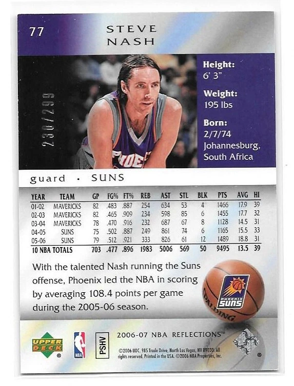 2006-07 Upper Deck Reflections Gold Parallel #77 Steve Nash /299 CANADA - Image 2 of 2