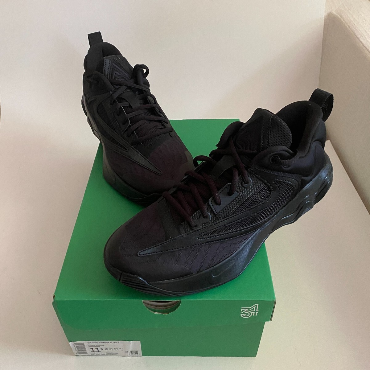 NWB Nike Giannis Immortality 3 All Black Athletic Shoes Men's Sz