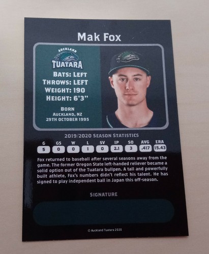 2019/20 Auckland Tuatara SINGLES (Australian Baseball League) ELLIOT JOHNSTONE.. - Picture 12 of 16