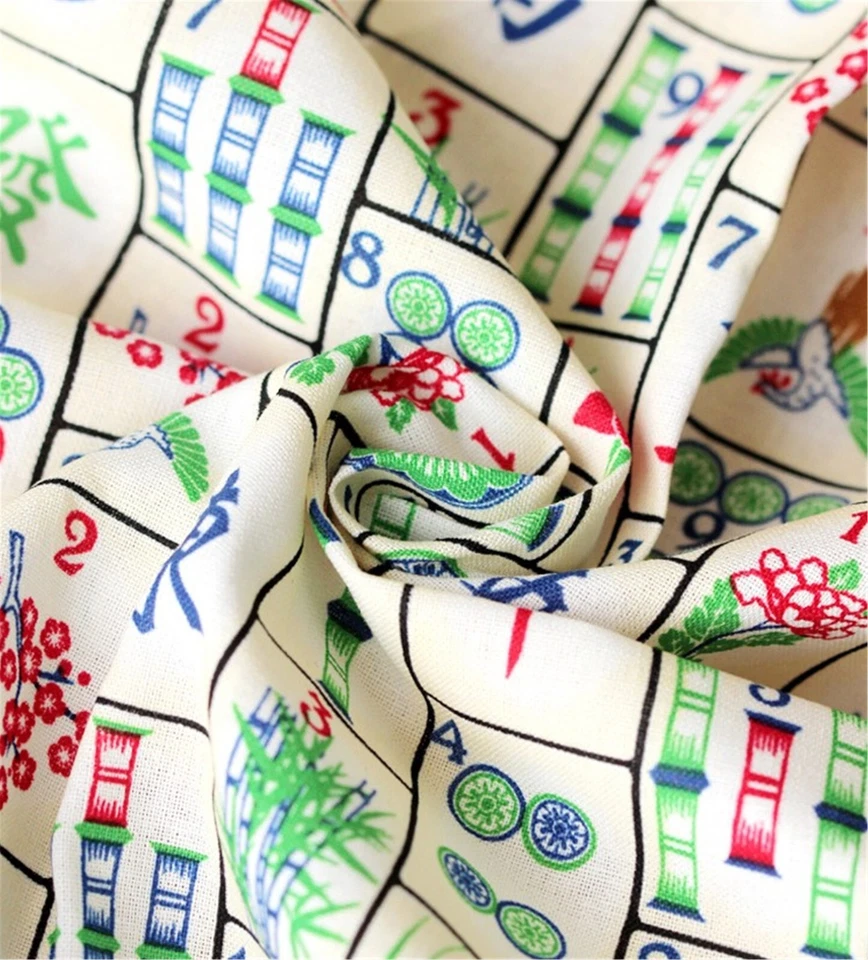 Mahjong printed Fabric 100% Cotton Fabric by the yard - Image 3 of 4