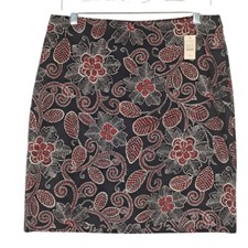 TALBOTS Petites 10P Blue Red Floral A-Line Skirt Knee Length Career Classic NWT