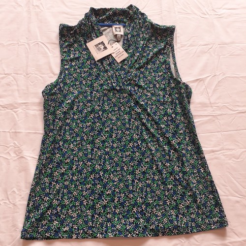 Ann Klein Women's Medium Dressy Tank Top Sleeveless Blouse Green Blue - Picture 2 of 9