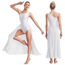 Womens Bodysuit Ballerina Leotard See Through Dress Ballroom Sheer Mesh Ballet