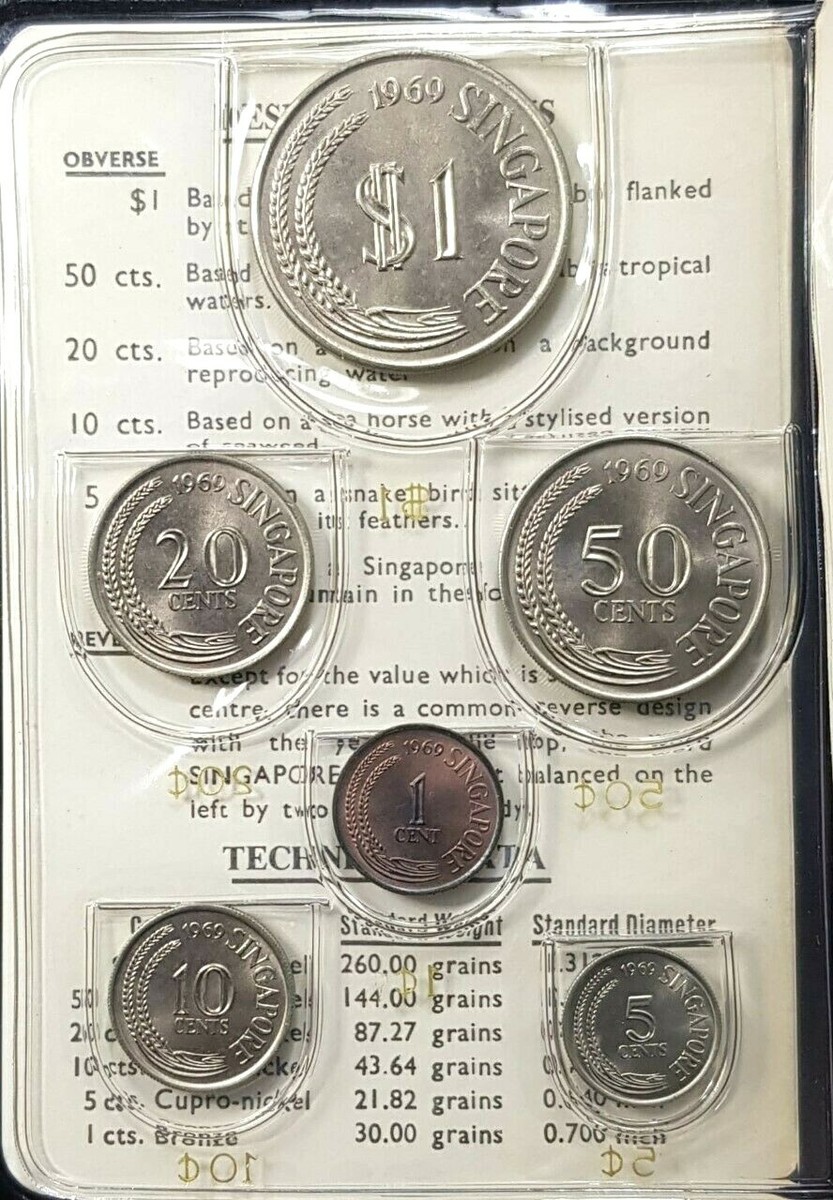 RARE 1969 SINGAPORE 1,5,10,20,50& 1 Dollar Coin Set,6Pcs(+ RARE 1969 SINGAPORE 1,5,10,20,50& 1 Dollar Coin Set,6Pcs(+