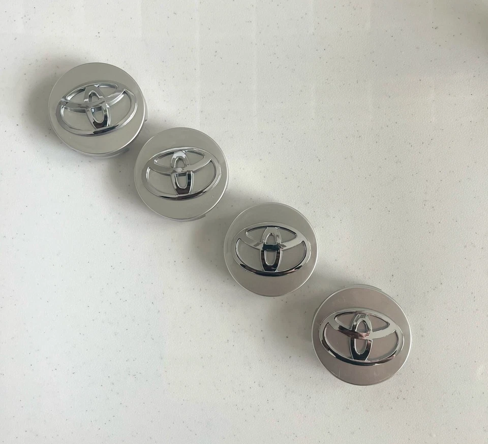 4 tapas centrales de rueda plateadas Toyota 62 mm para Camry Corolla Highlander Avalon Hilux Foto 4 de 4