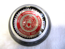 Vintage Glass Paperweight w/ the Danish Sisterhood of America Logo encased in it