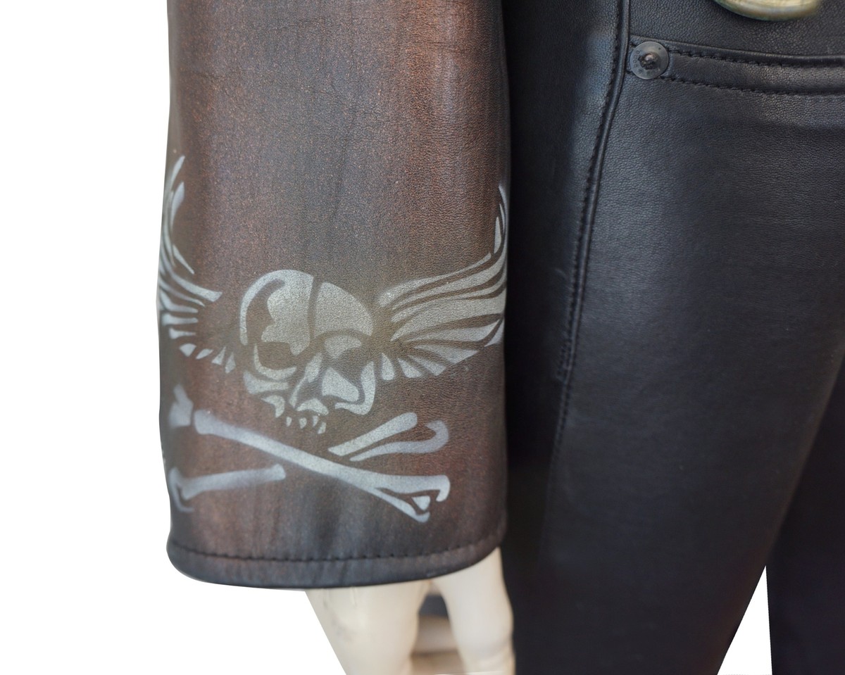 VINTAGE 80s Upcycled LEATHER BIKER Jacket Paint Chains Stencil 