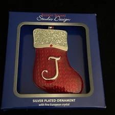 REGENT SQUARE STUDIO DESIGN J INITIAL ENAMEL PATTERN CHRISTMAS HOLIDAY ORNAMENT