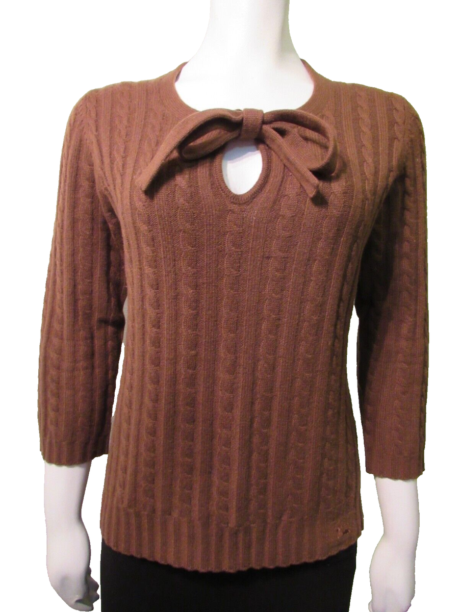 Burberry London 100% cashmere sweater L brown cable knit keyhole