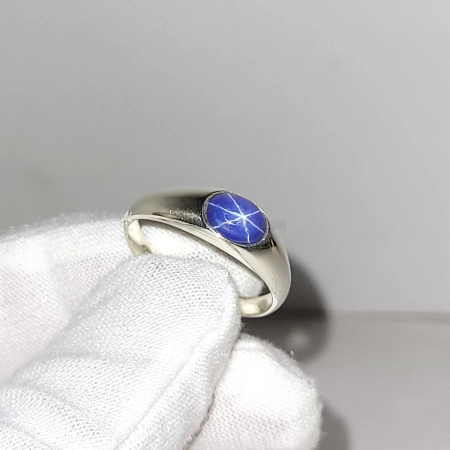 Lab Created Blue star sapphire ring - signet silver ring gift for her - Image 3 of 4
