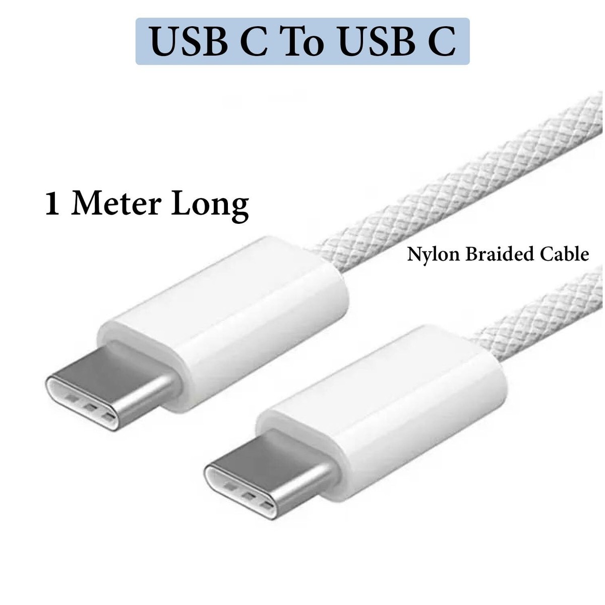 USB-C To USB-C Cable 60W Fast Charging - 1M Braided For IPhone 16/15, IPad, MacBook